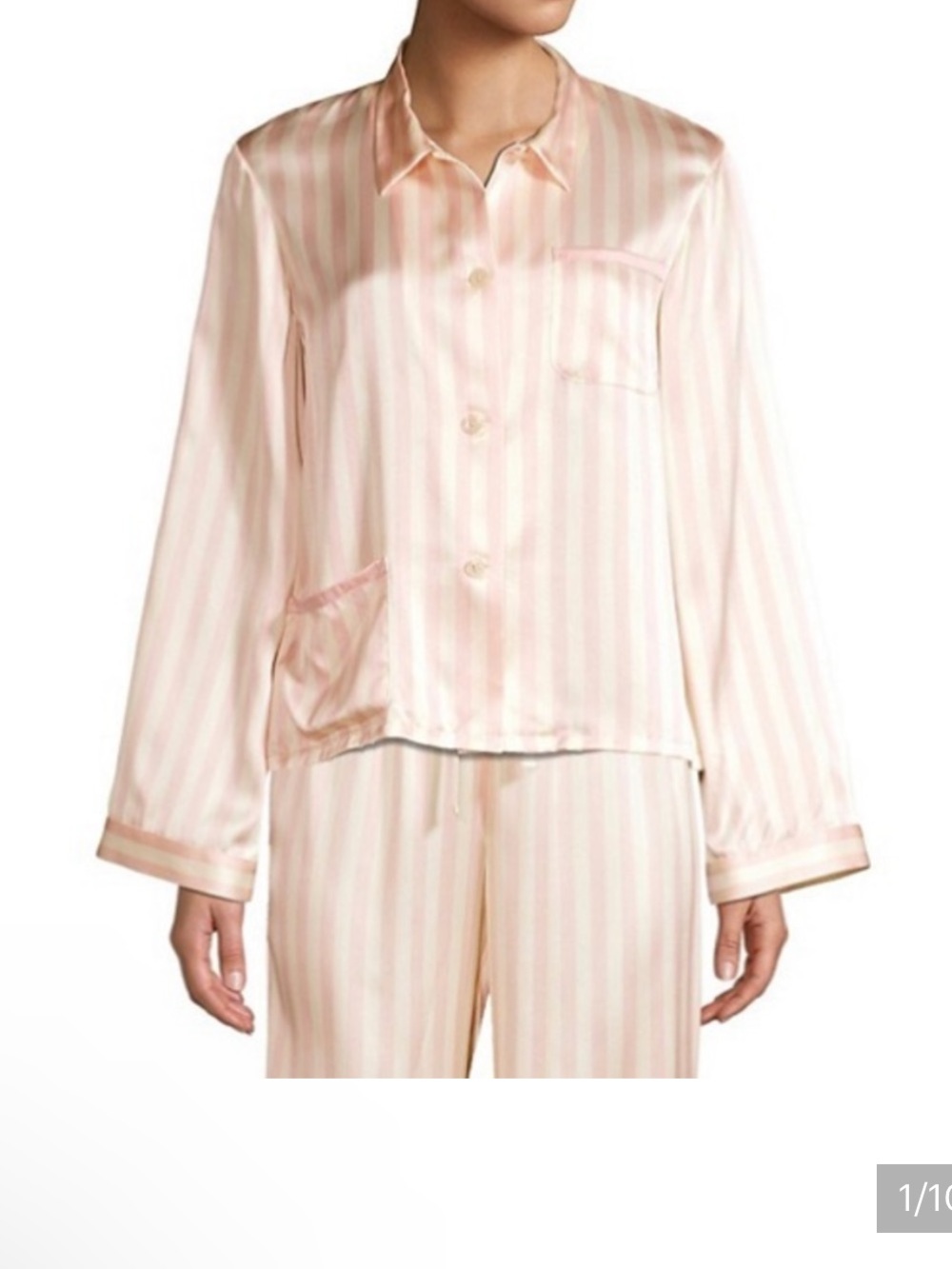 Morgan Lane Silk Stripe Pajama Top Pink & Cream Sz Small